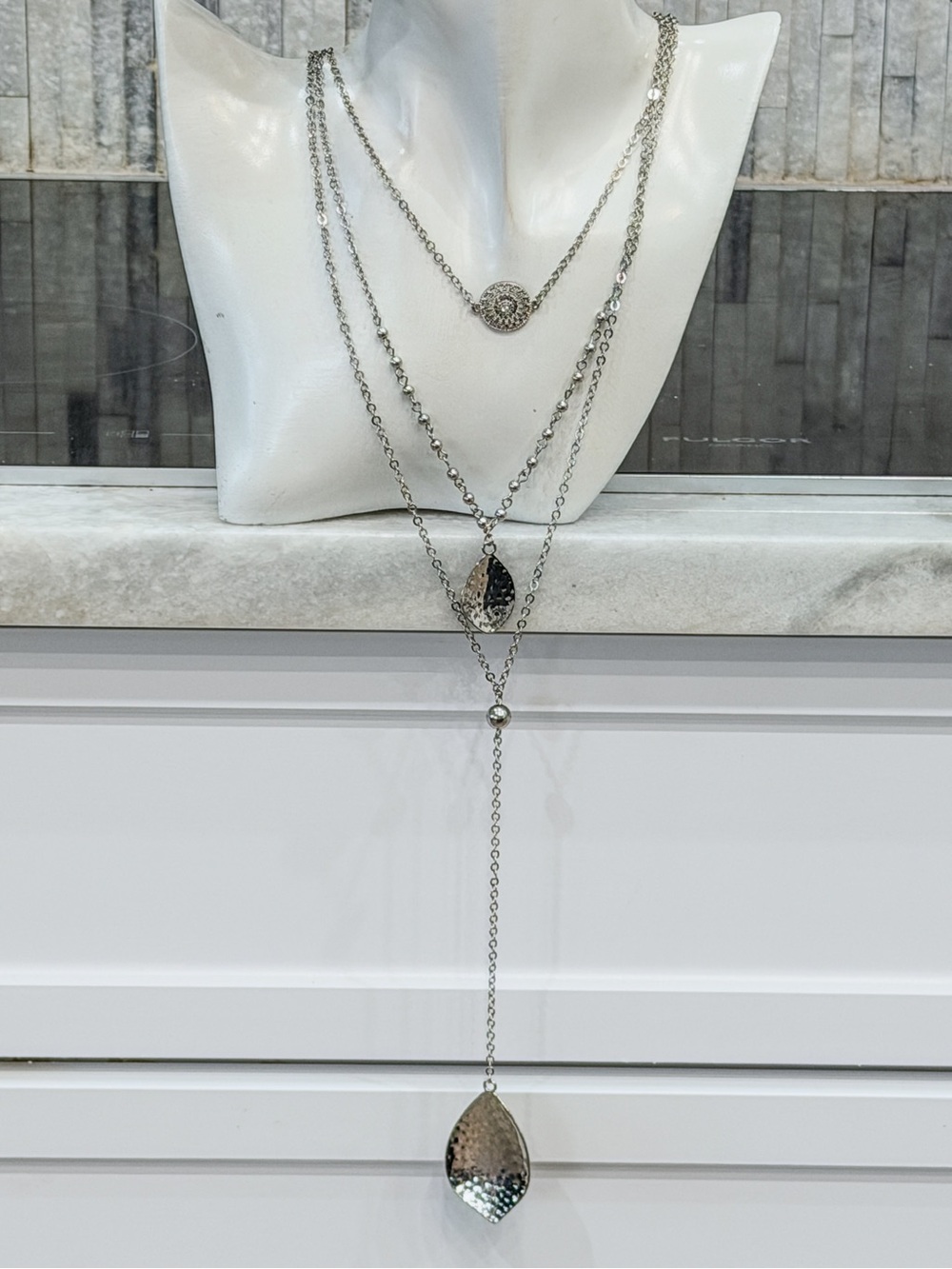 FIESTA 3 Layer Silver Pendant Necklace